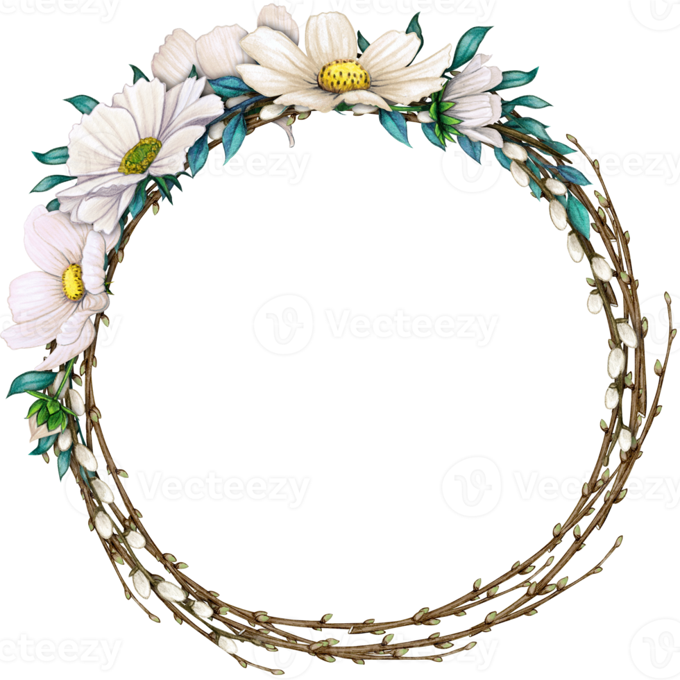 watercolor floral spring wreath png