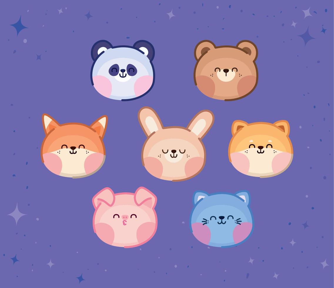 kawaii animals group vector