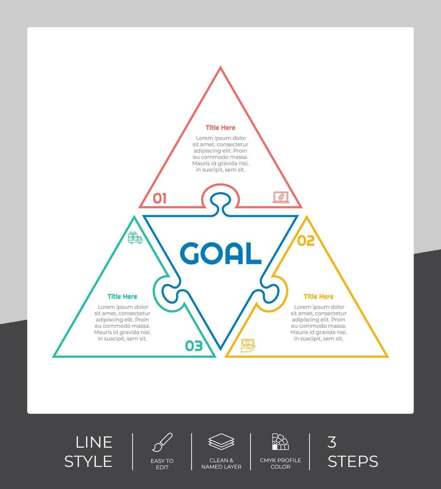 Puzzle step infographic vector design with 3 steps colorful style for presentation purpose.Line step infographic can be used for business and marketing