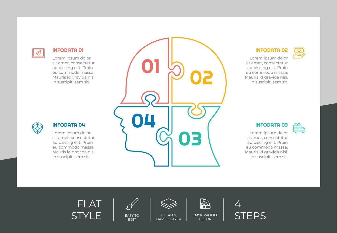 rompecabezas paso infografía vector diseño con 4 4 pasos vistoso estilo para presentación propósito.línea paso infografía lata ser usado para negocio y márketing