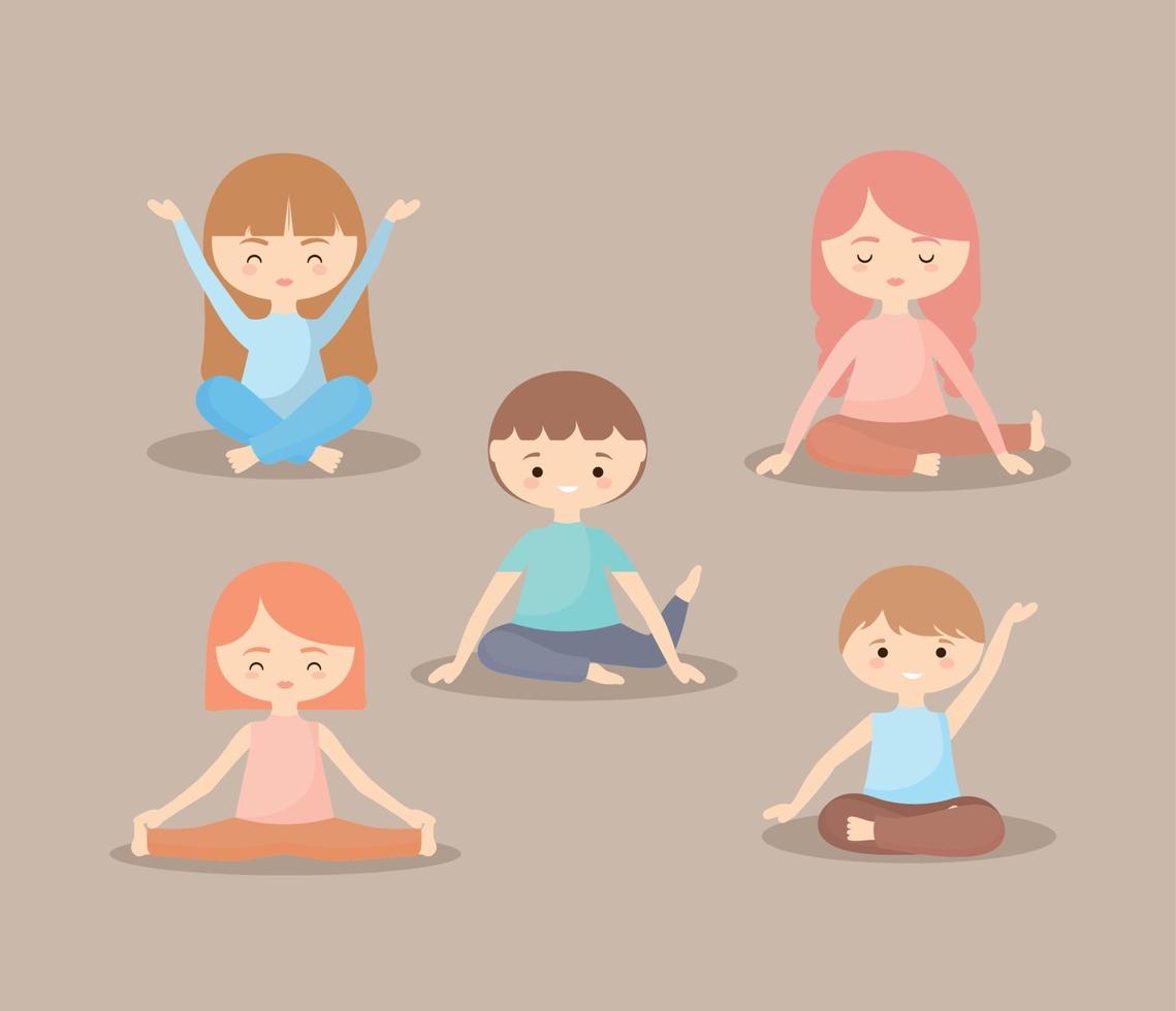 cinco yoga niños vector