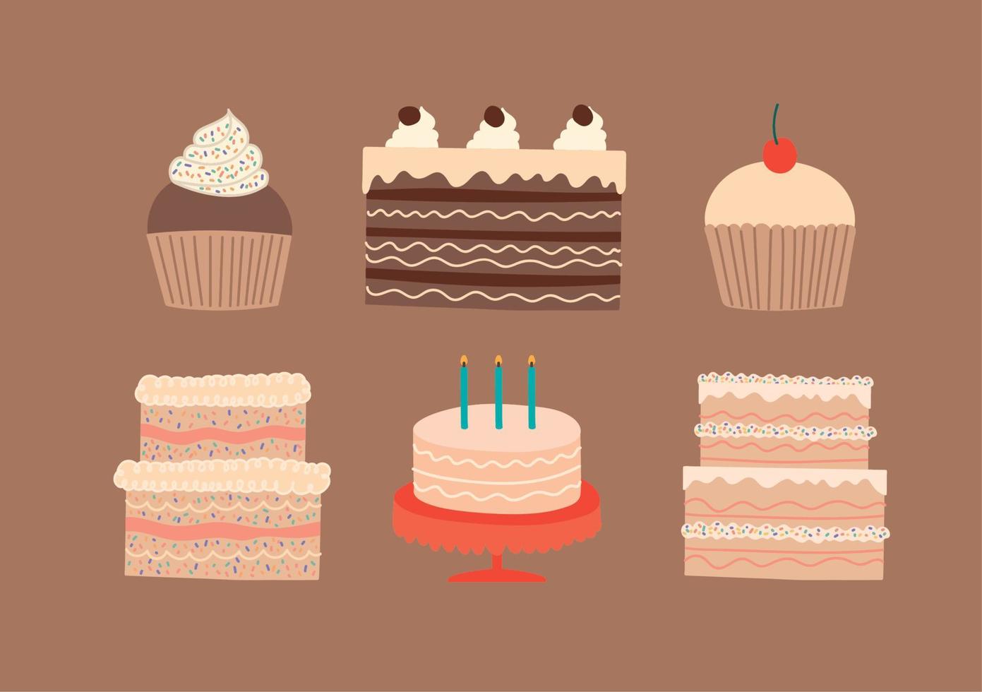 six birthday cakes vector