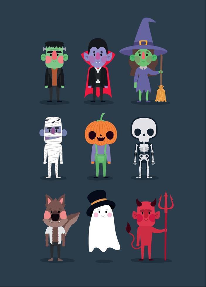 halloween characters bundle vector