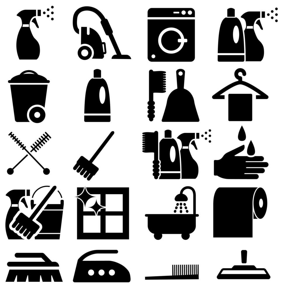 Cleaning icons vector set. Purity illustration symbol collection. Housekeeping illustration sign or logo.