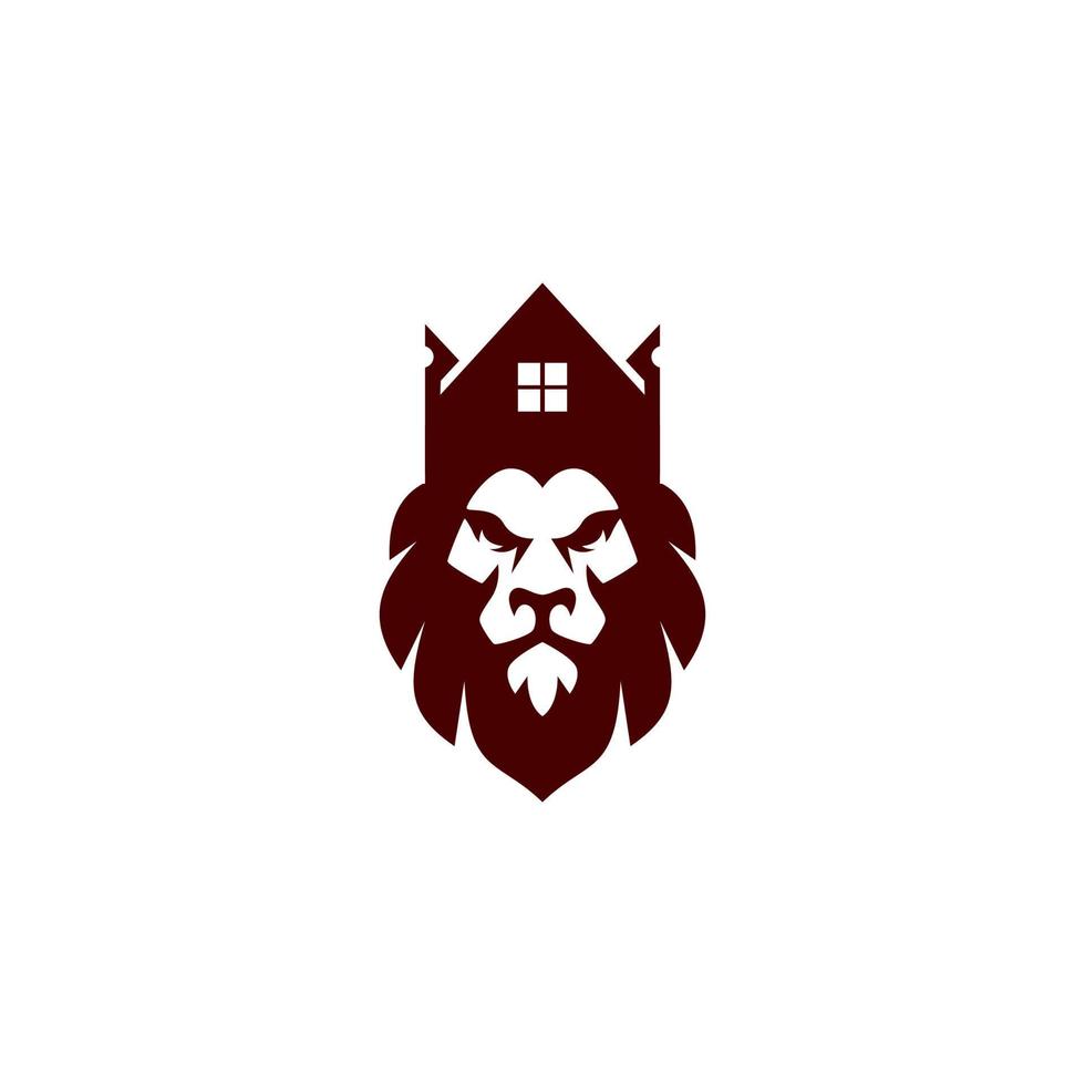 lion head logo design with a house on it vector