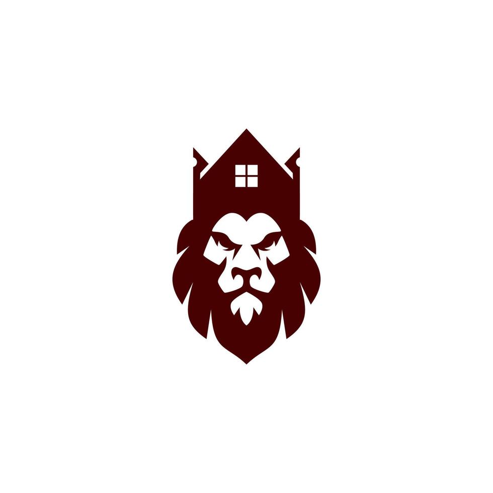 lion head logo design with a house on it vector