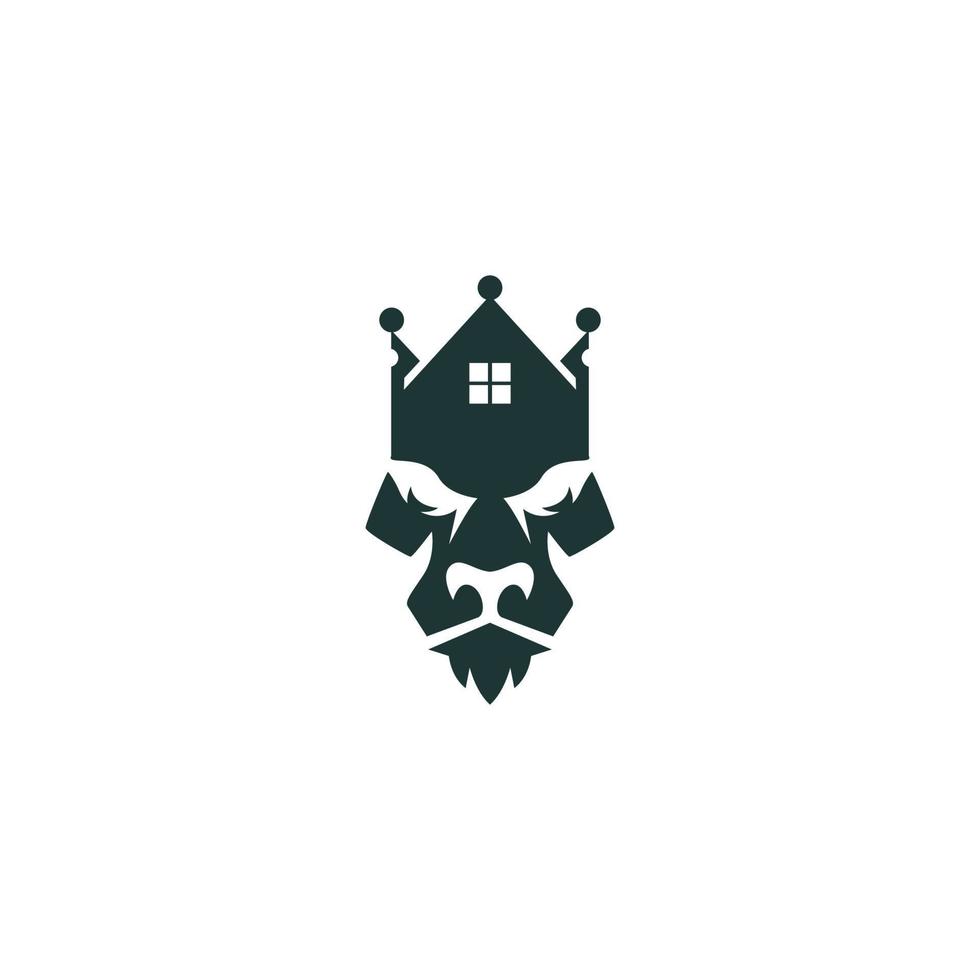 lion head logo design with a house on it vector