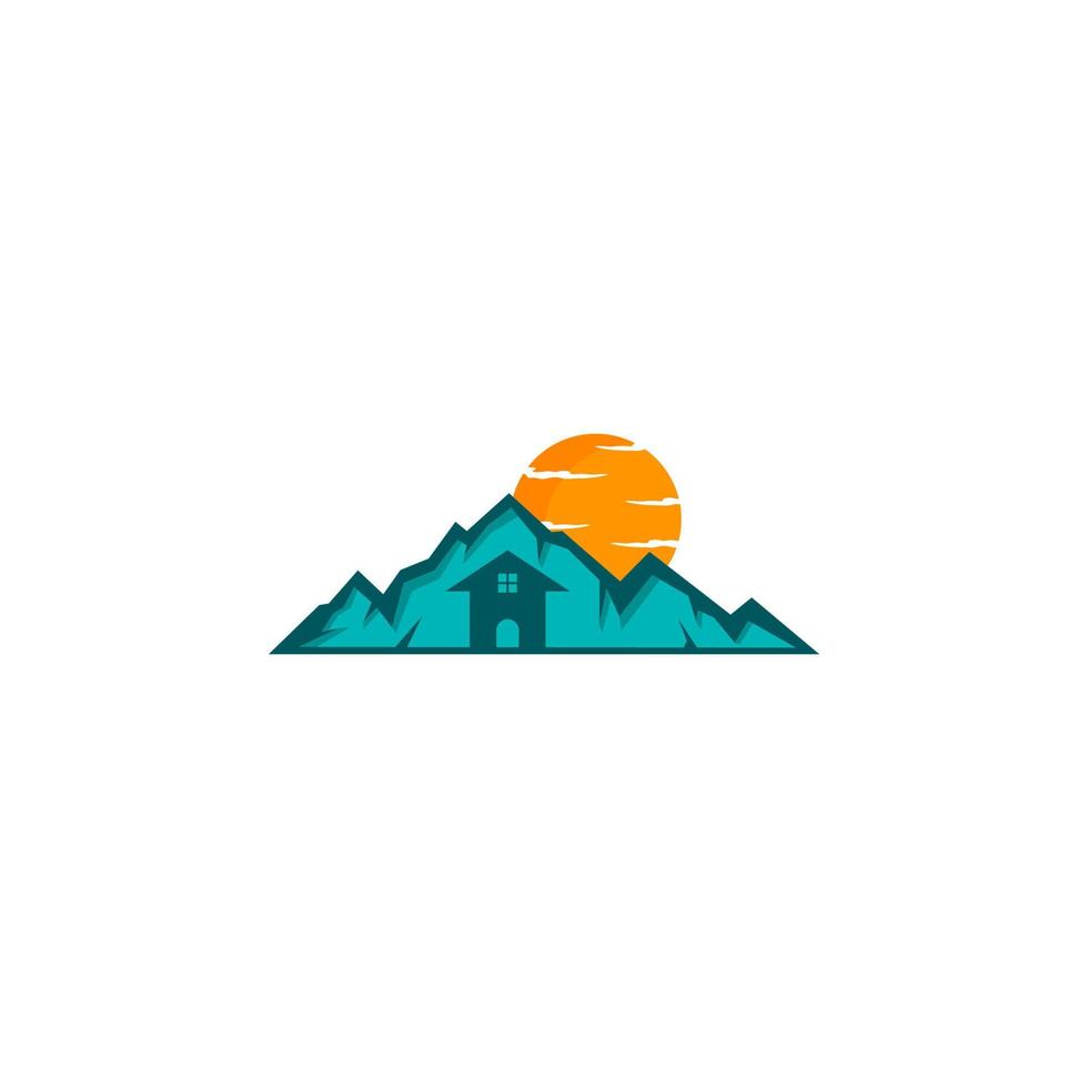 Mountain landscape with sun and mountains in the background. vector