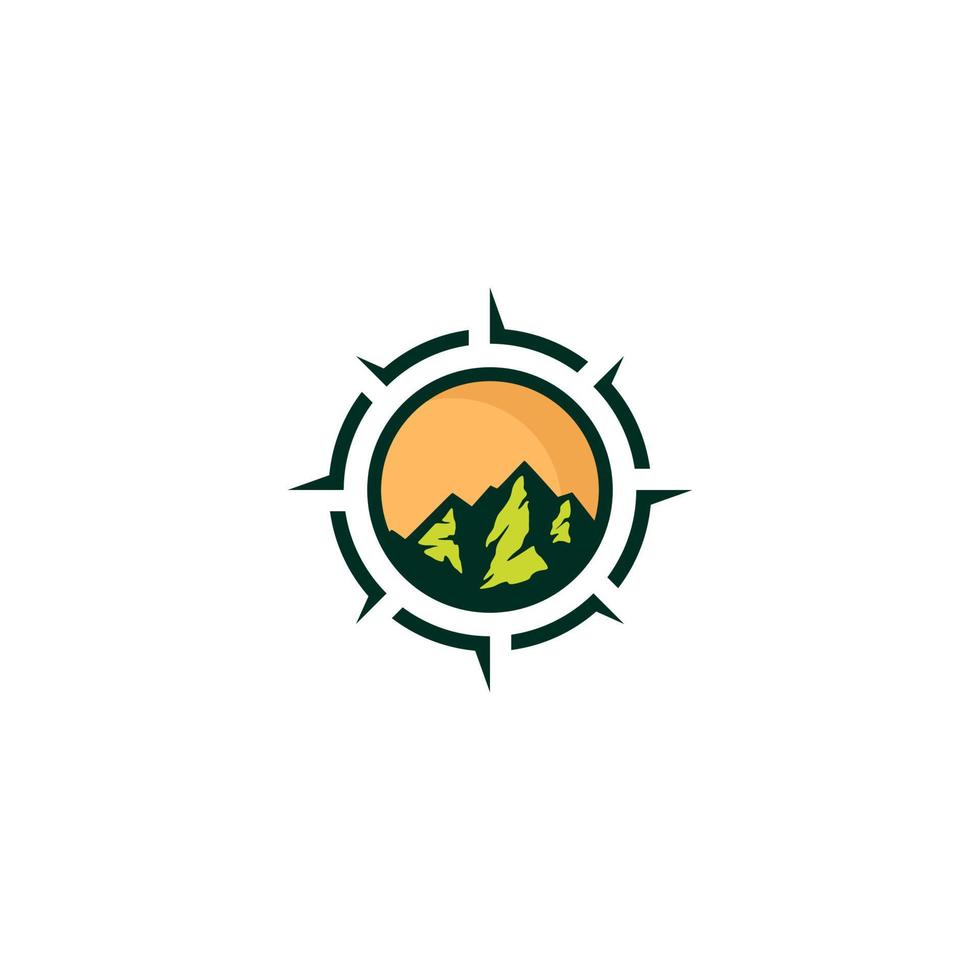 Mountain logo with sun and mountain word. vector