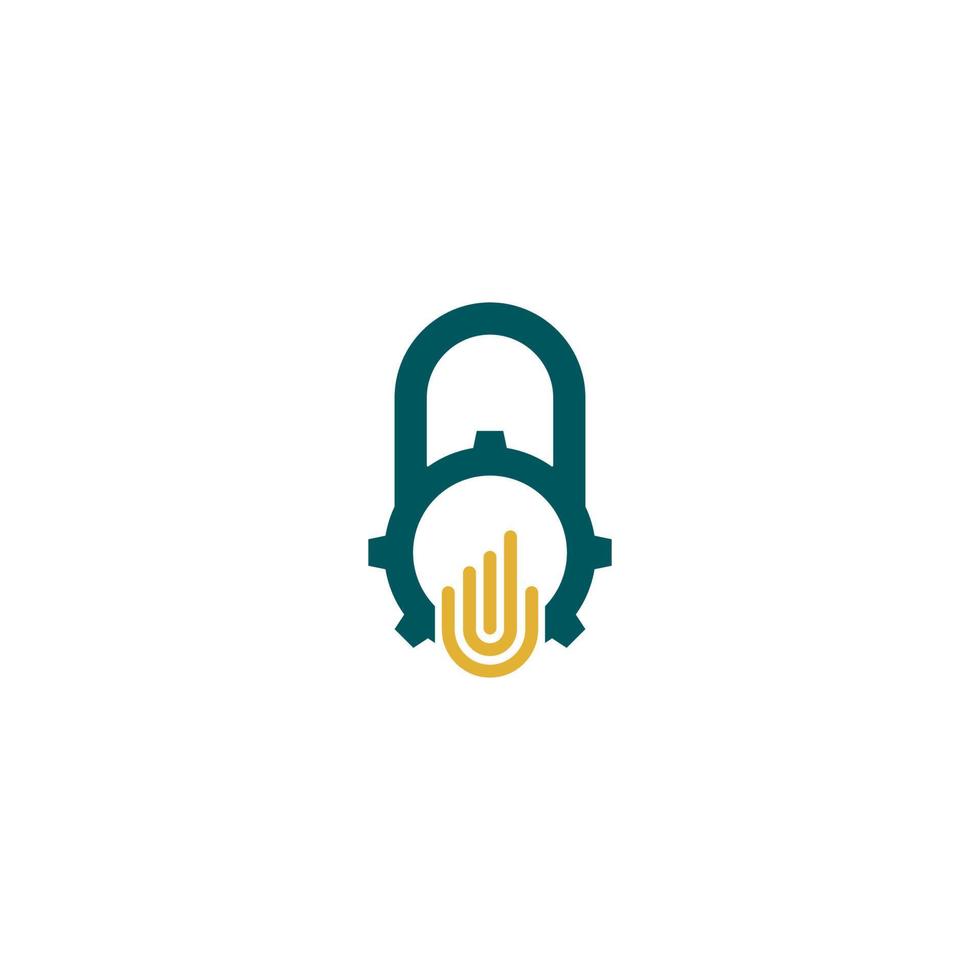 lock padlock logo design with gear underneath and color pattern vector