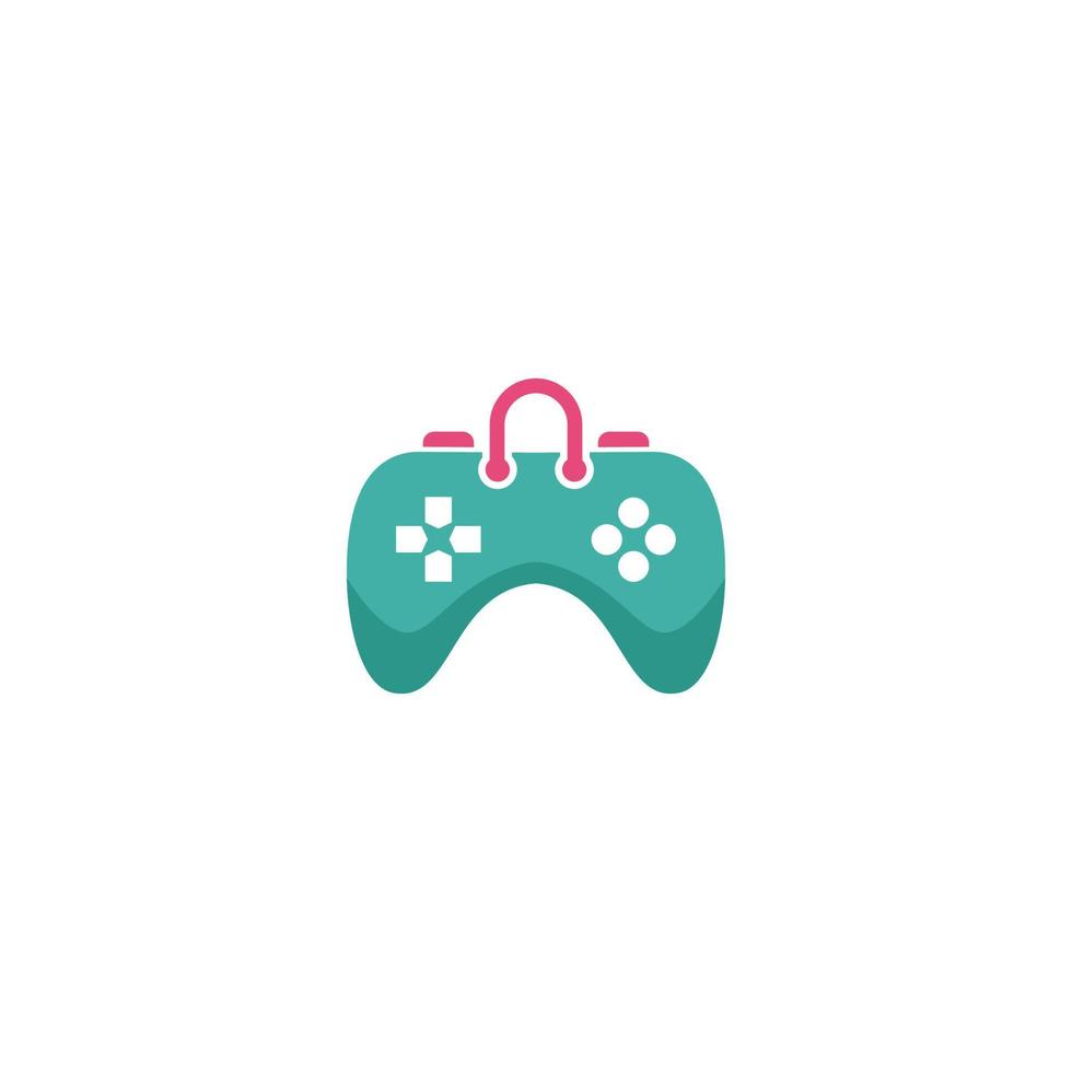 The game controller is green with pink handles and a blue circle. vector