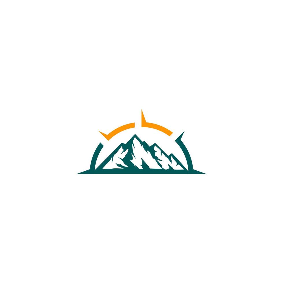 Mountain logo with sun and mountain word. vector