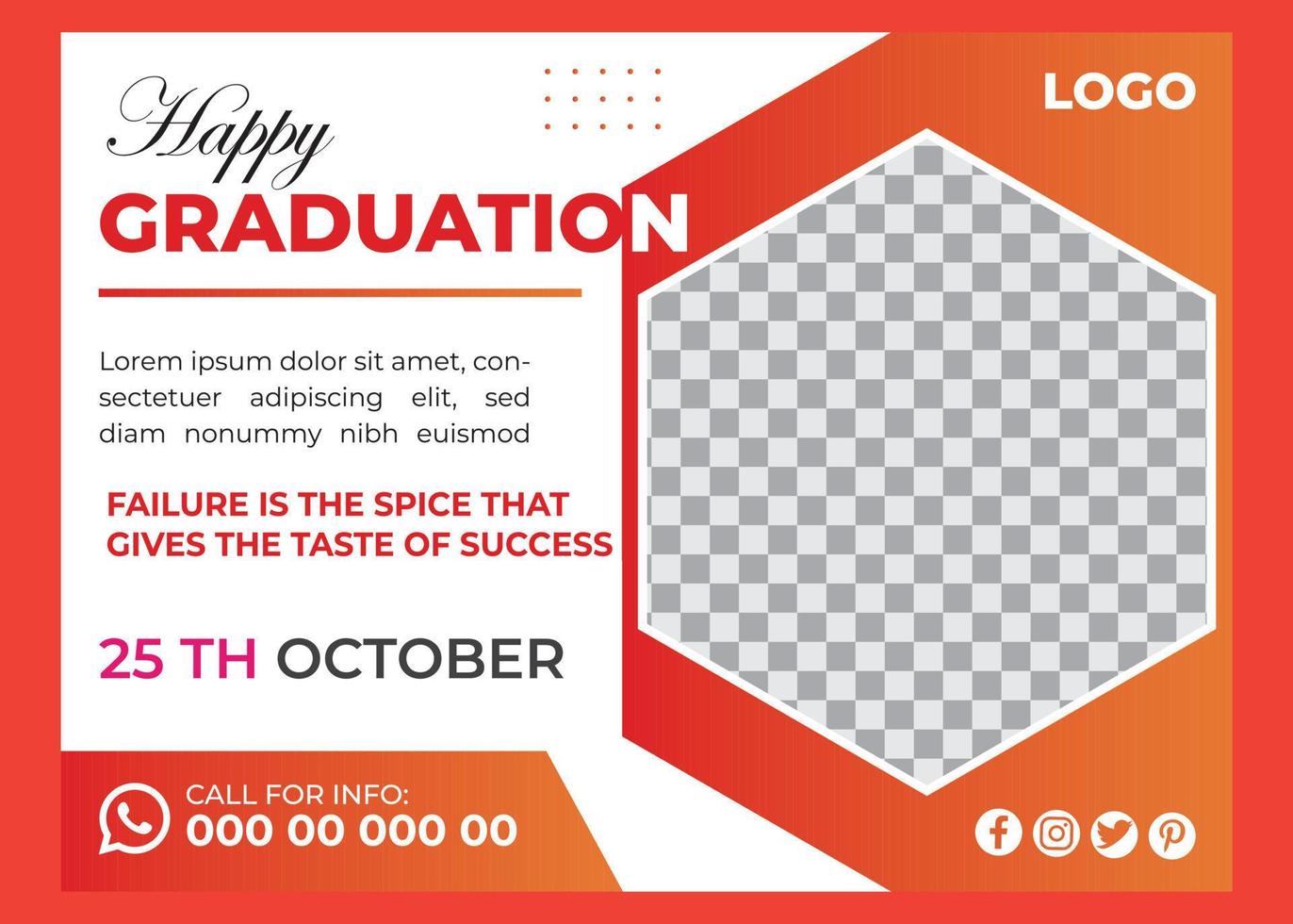 Happy Graduation Horizontal Flyer Template Design vector