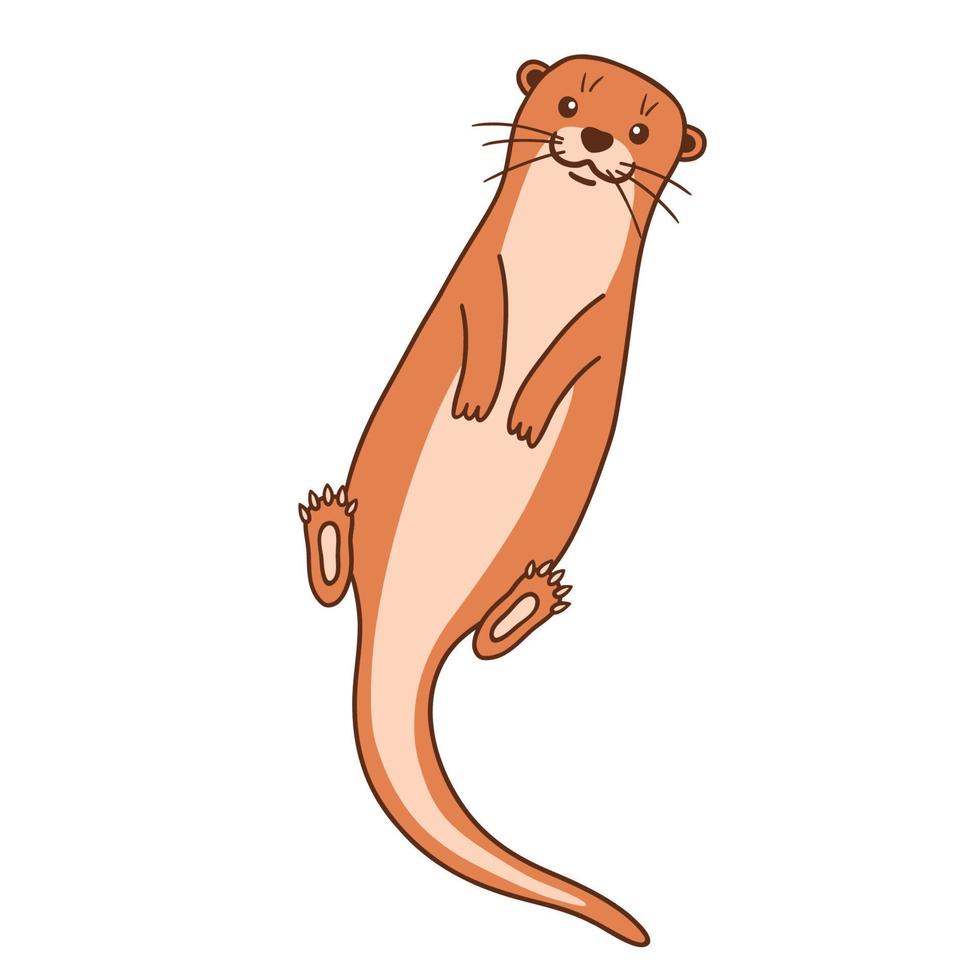 Cute otter. Vector flat cartoon illustration isolated on white background. Otter swimming.