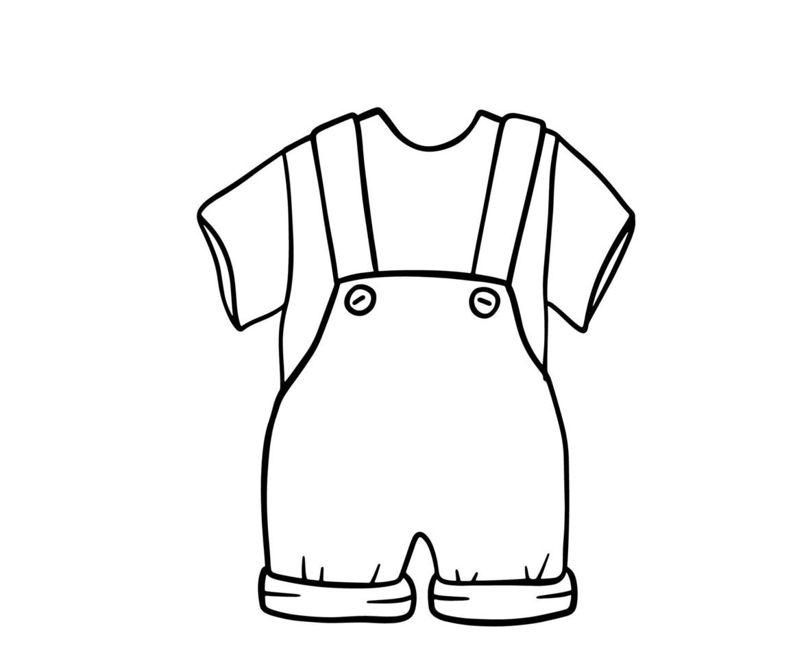 Infant boy cute clothes doodle. Outline sketch Baby clothes isolated on white vector