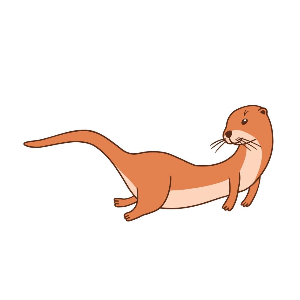 Cute otter. Vector flat cartoon illustration isolated on white background. Otter swimming.