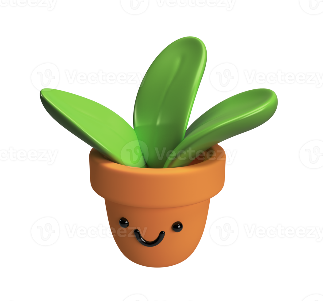 Flower, plant with leaves in pot. Gardening concept. 3d icon isolated. Cartoon minimal style png