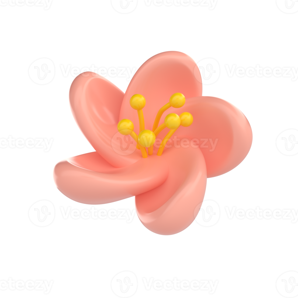 3D icon render spring Cherry Blossom Sakura illustration. Simple and cute petal. png