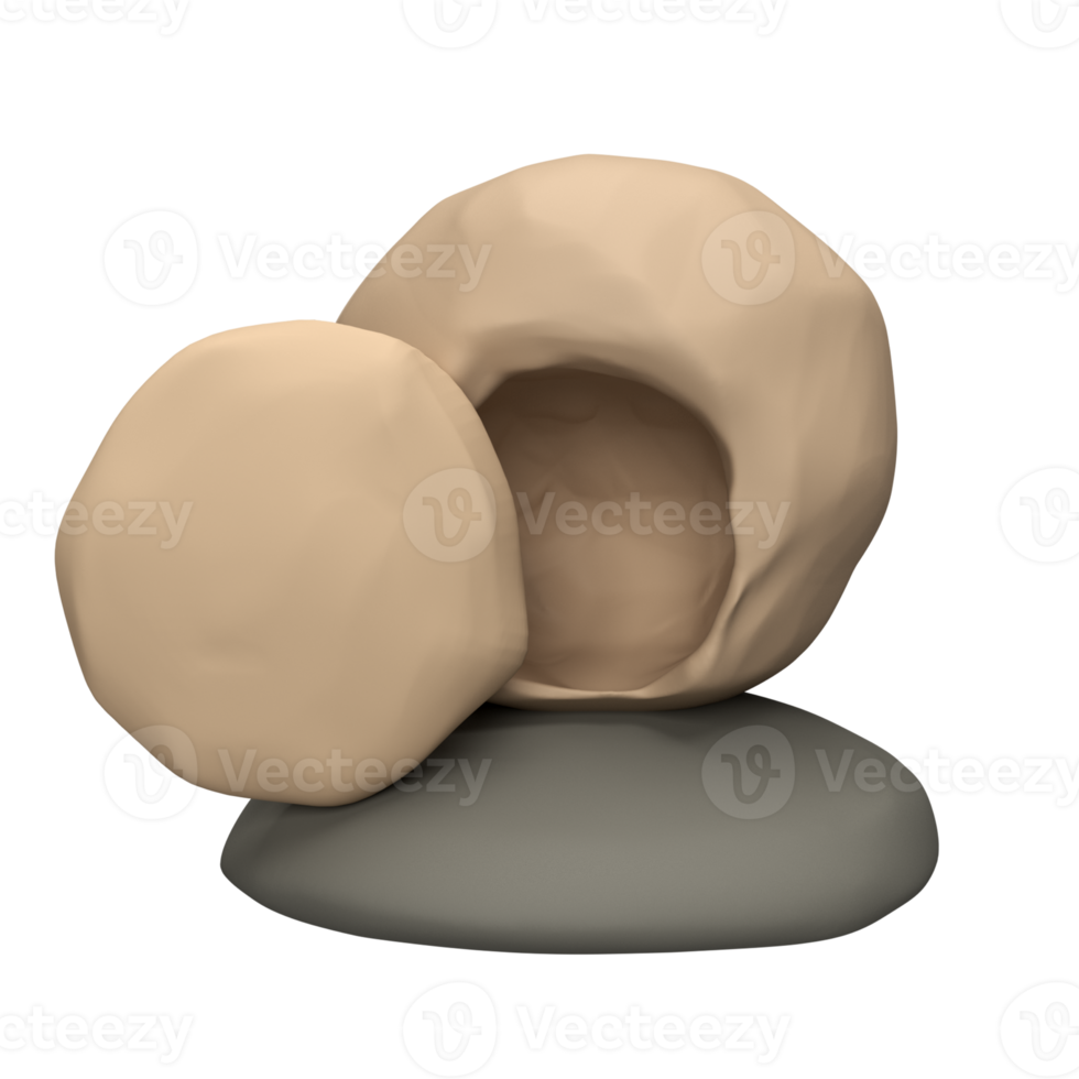 hij is opgestaan. Pasen opstanding 3d icoon illustratie. grot met groot steen Bij Ingang. leeg graf van Jezus. schrift. geïsoleerd transparant PNG