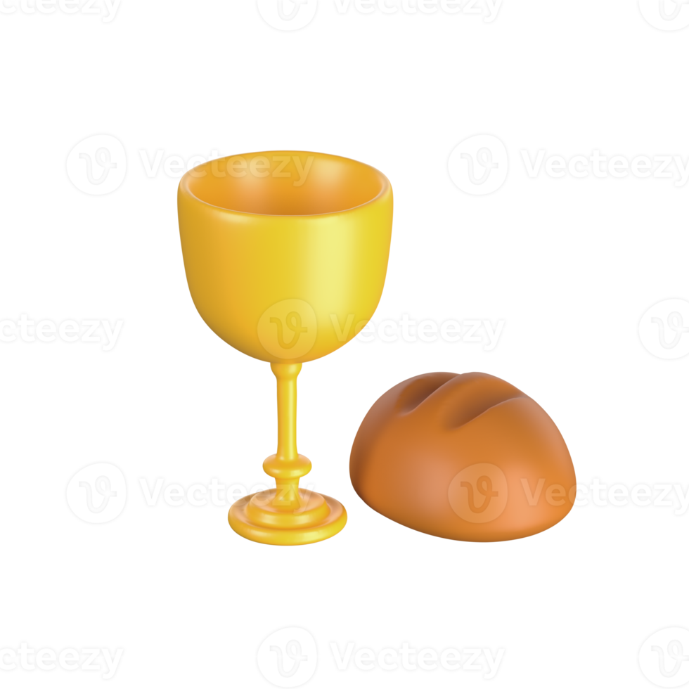 3d icon eucharist bread and vine. Sacrament of Holy Communion Religion Christian spirituality. Isolated transparent png