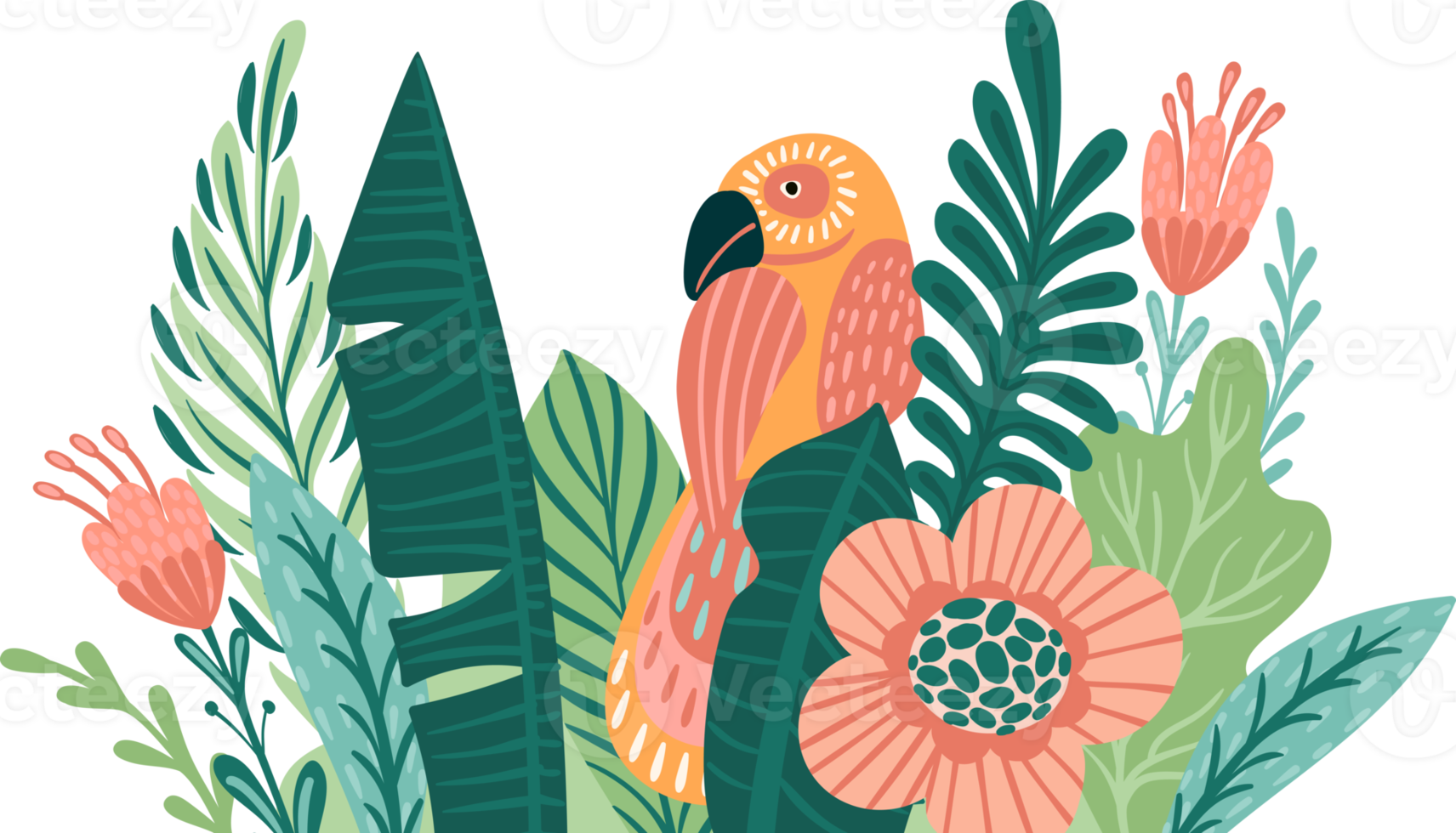 Floral border. Tropical illustration. png