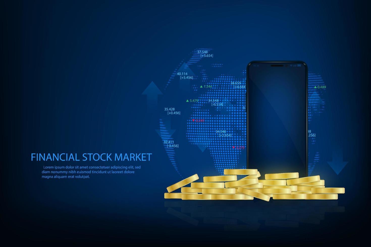 Vector financial in futuristic business technology investment. Stock exchange trade application concept.
