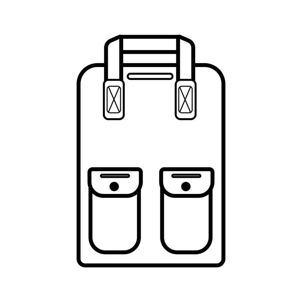 elegante mochila con dos bolsillos sencillo lineal icono aislado en blanco antecedentes. de moda de moda hipster unisexo mochila. insignia, emblema, logo para aplicaciones y sitios web vector ilustración