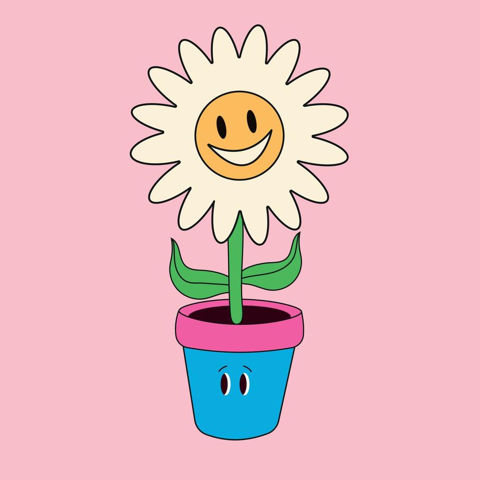 flor maceta. resumen dibujos animados personaje con un rostro. mano dibujado vector ilustración. botánico maceta, linda hogar interior plantas. aislado elementos