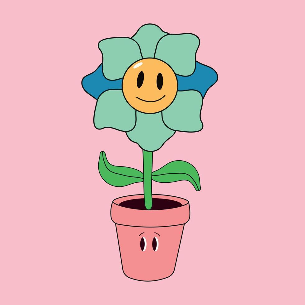 flor maceta. resumen dibujos animados personaje con un rostro. mano dibujado vector ilustración. botánico maceta, linda hogar interior plantas. aislado elementos