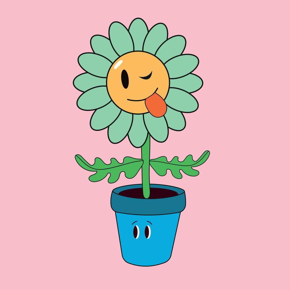 flor maceta. resumen dibujos animados personaje con un rostro. mano dibujado vector ilustración. botánico maceta, linda hogar interior plantas. aislado elementos