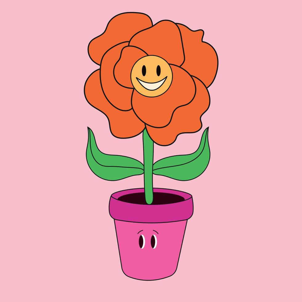 flor maceta. resumen dibujos animados personaje con un rostro. mano dibujado vector ilustración. botánico maceta, linda hogar interior plantas. aislado elementos