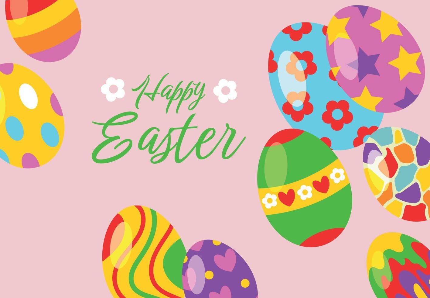 Easter poster and banner template with Easter eggs on light pink background.Easter congratulations and gifts in flat style. vector