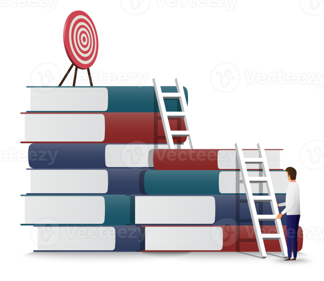Businessman are going up to find goals on book. png