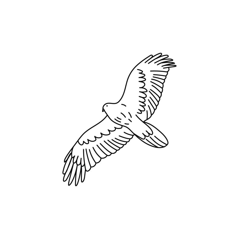 A black and white line art drawing of a Eagle bird with wings spread. vector