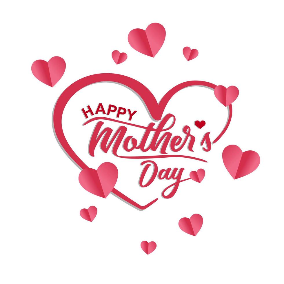 Happy mothers day 3d realistic background illustration with pink heart shaped vector and copy space Area