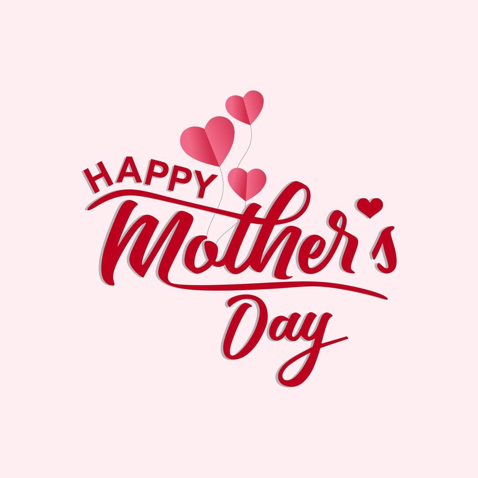 Happy mothers day 3d realistic background illustration with pink heart shaped vector and copy space Area