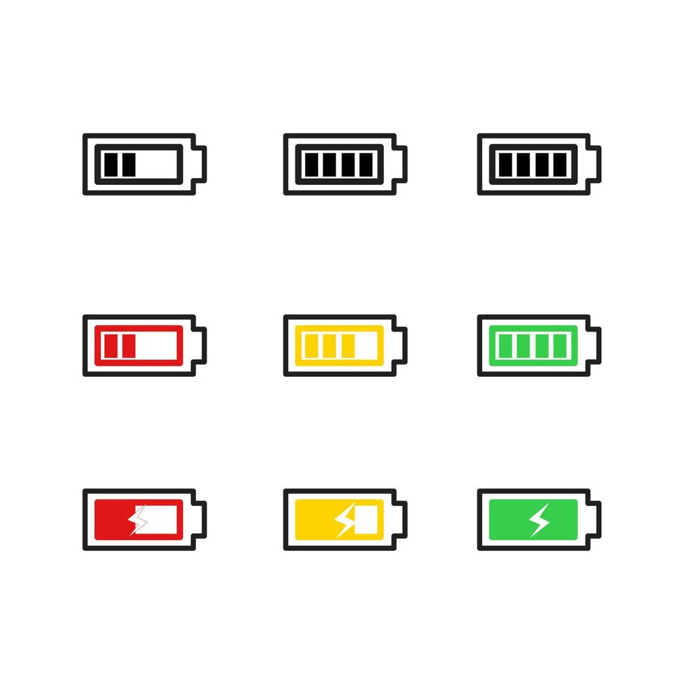 íconos para web y móvil aplicaciones o batería íconos colocar. batería cargando cargar indicador icono vector