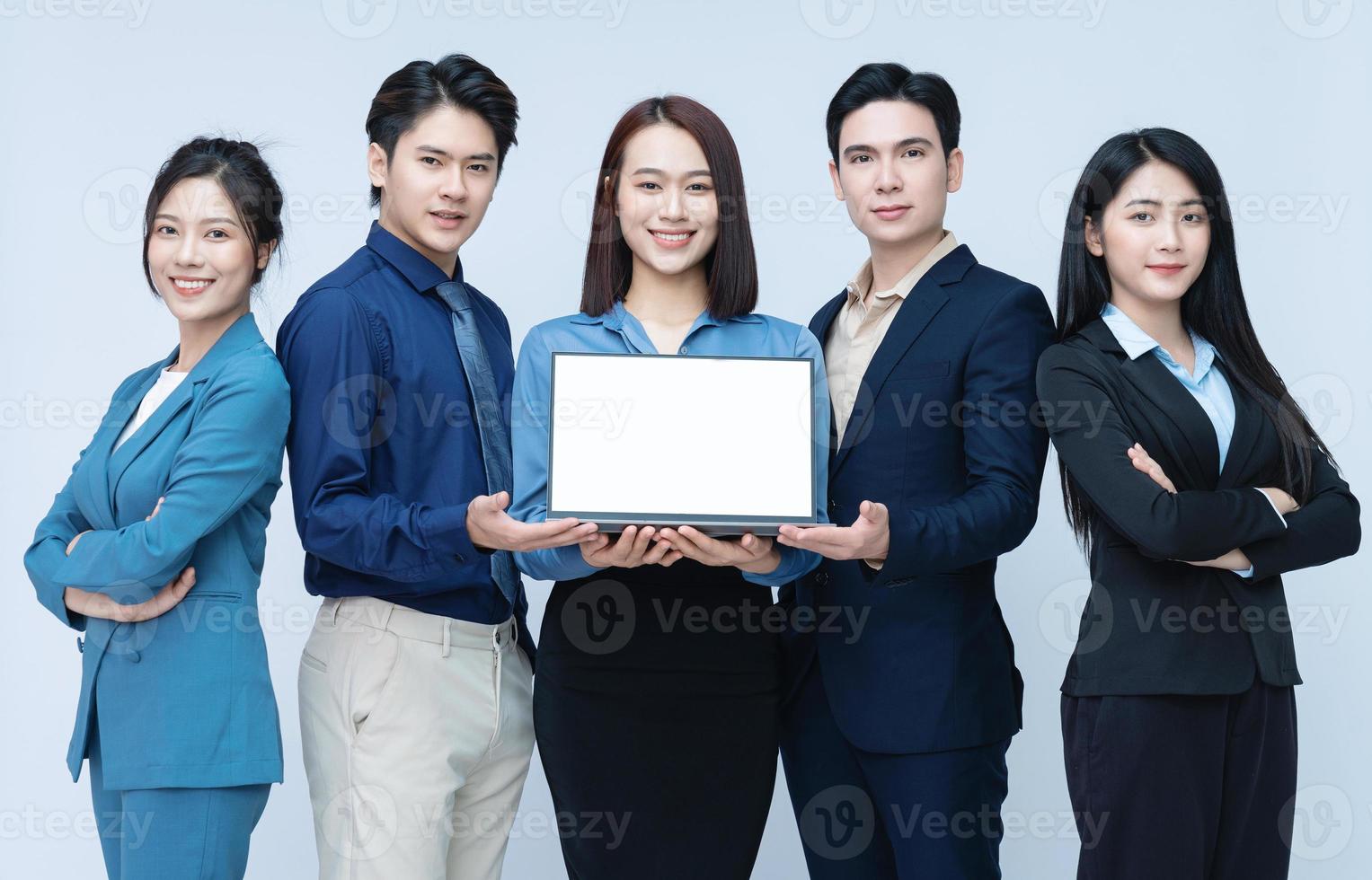 Photo of group business people on background