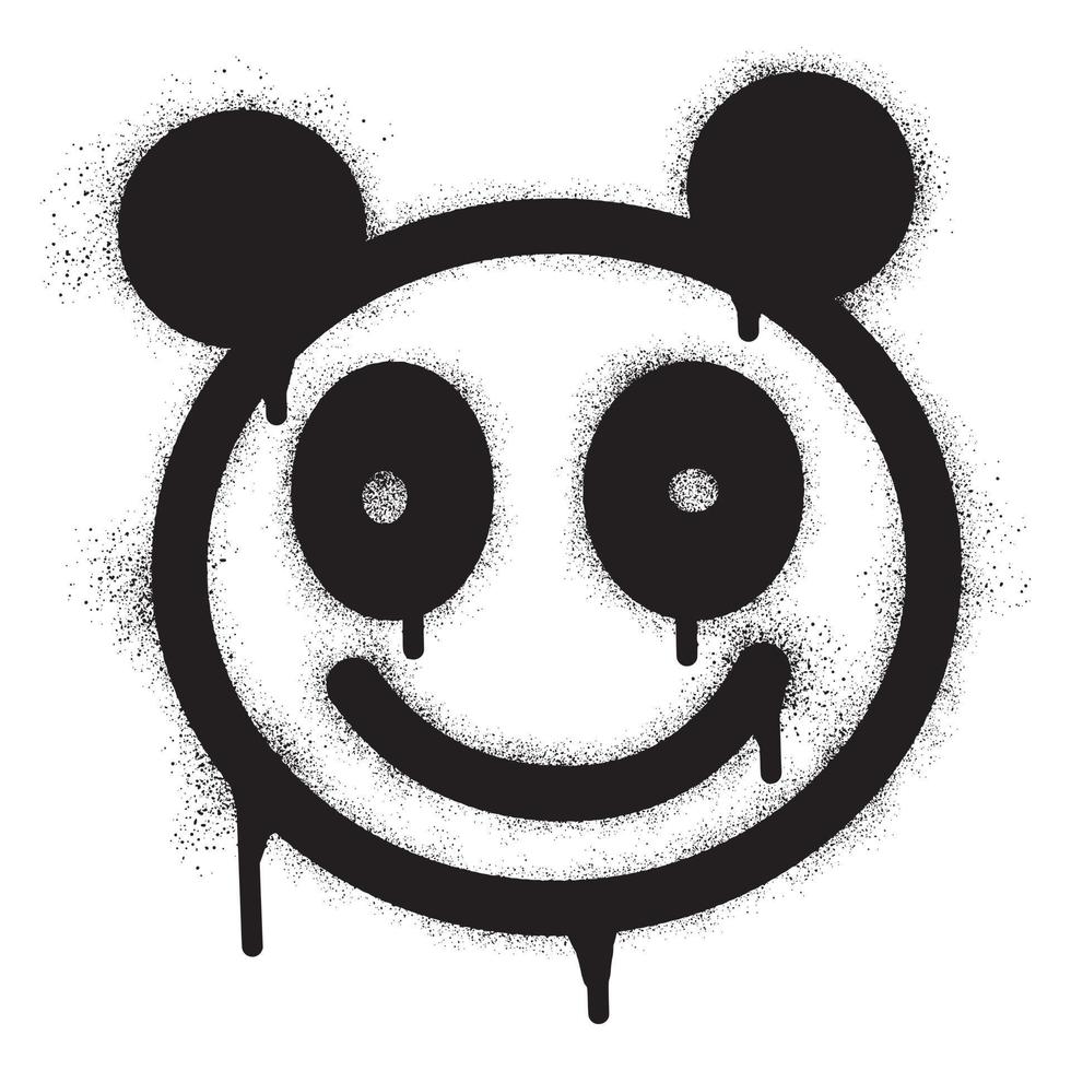 sonriente cara emoticon panda pintada con negro rociar pintar. vector