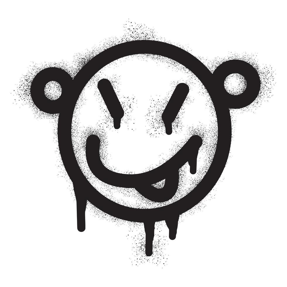 Smiling face emoticon graffiti with black spray paint vector