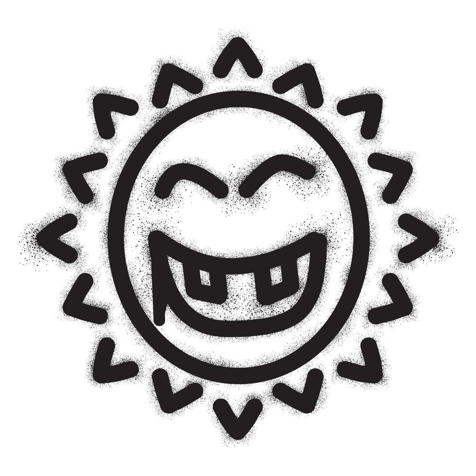 Smiling sun emoticon graffiti with black spray paint vector