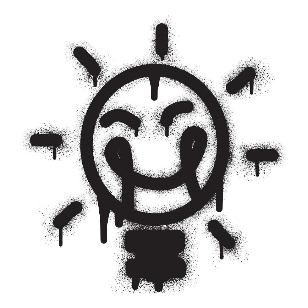Smiling light bulb emoticon graffiti with black spray paint. vector