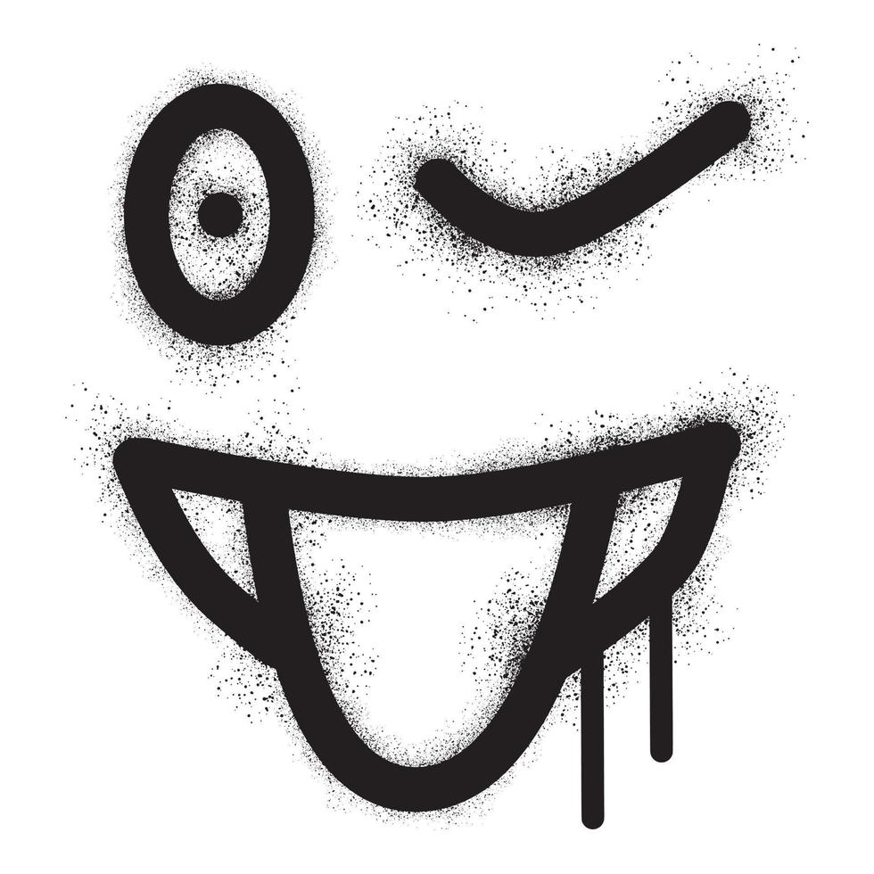 sonriente cara lengua fuera emoticon pintada con negro rociar pintar vector