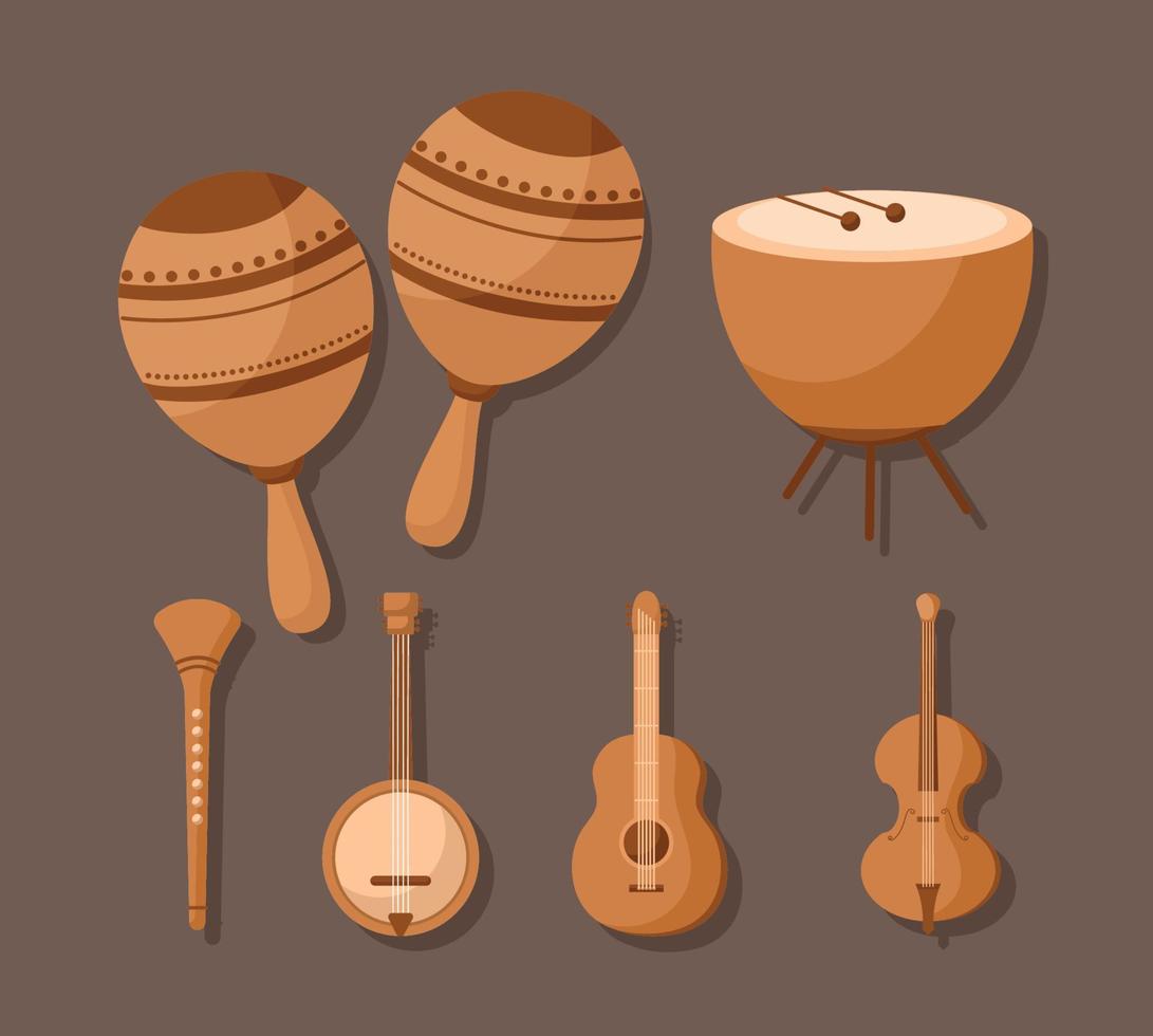wooden music instruments vector