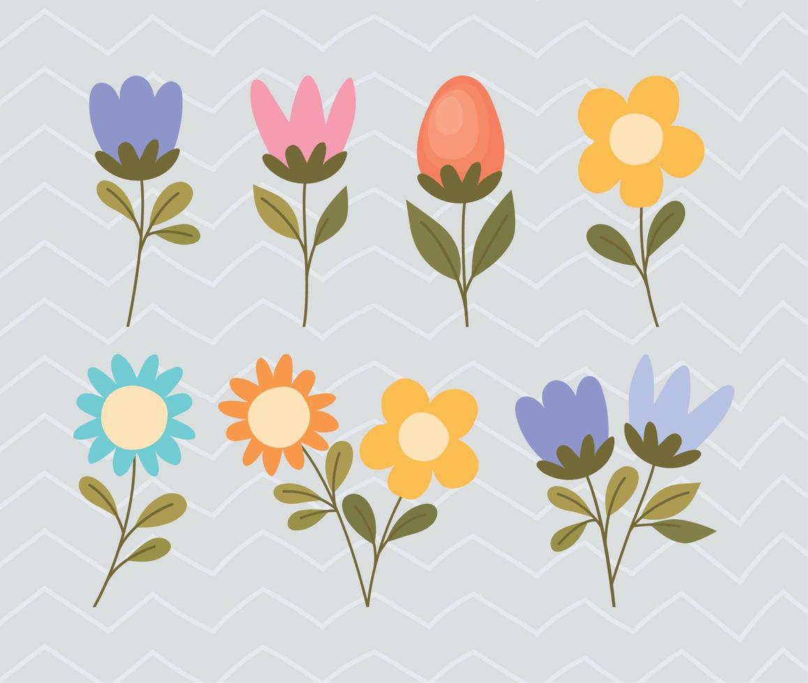 seven colored flowers vector