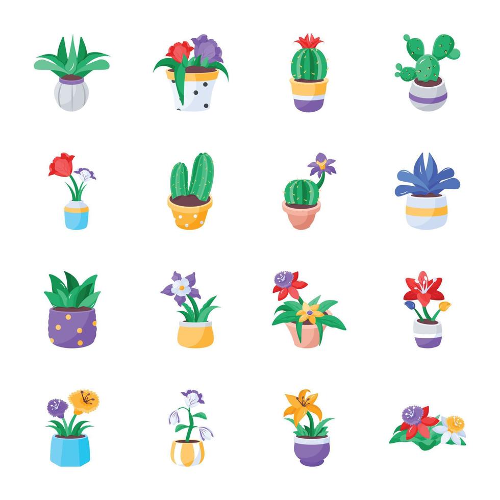 Bundle of Flat Houseplants Icons vector