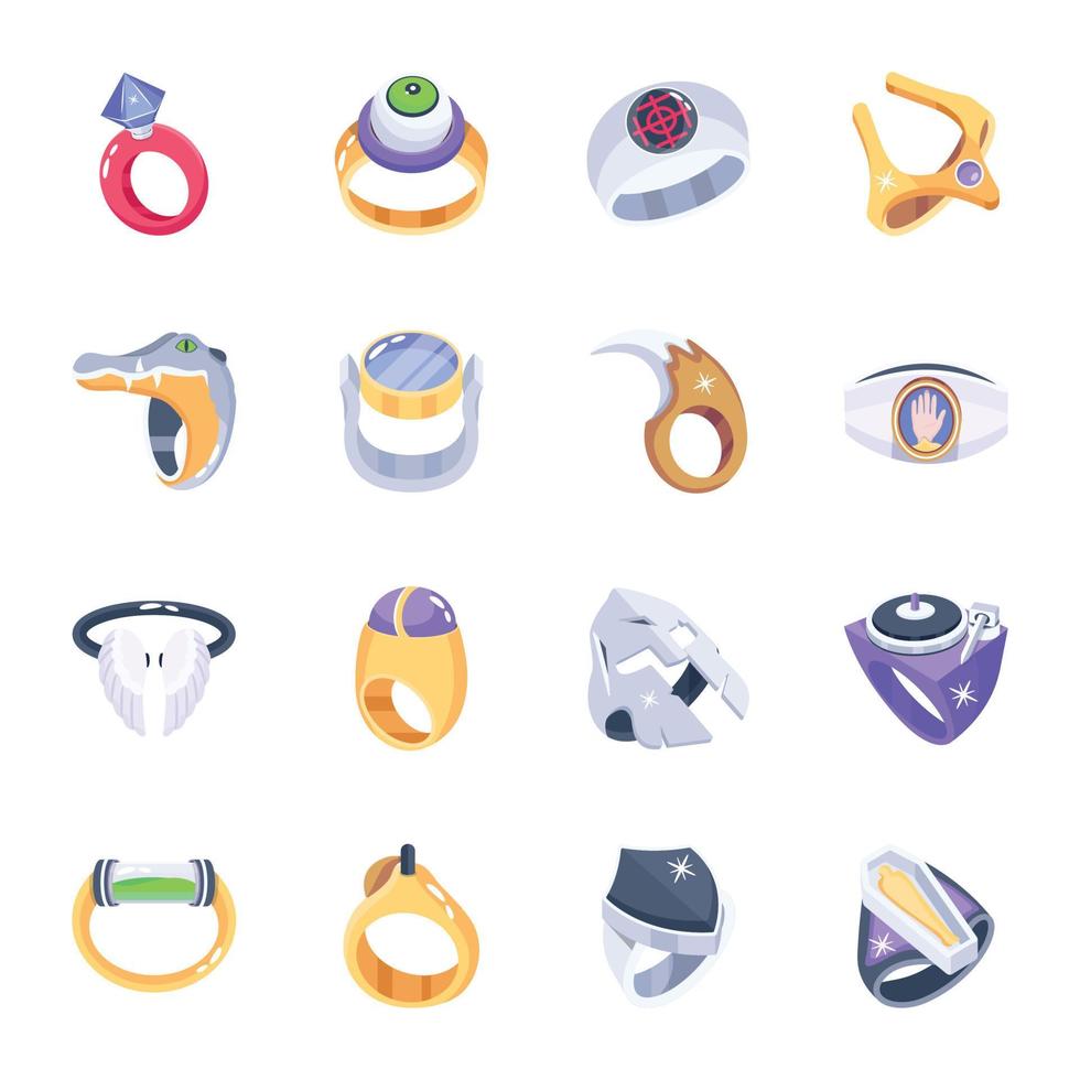 Flat Style Rings Icons Collection vector