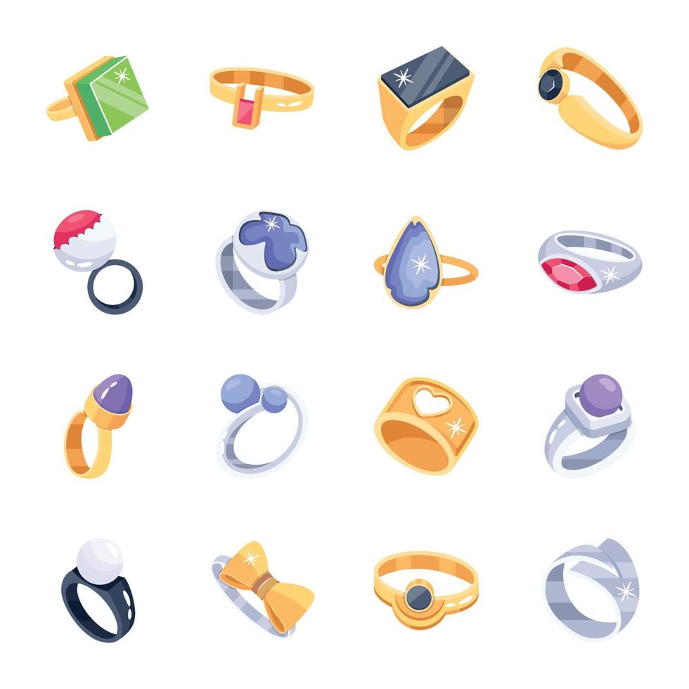 Collection of Unique Gold and Silver Ring Icons vector