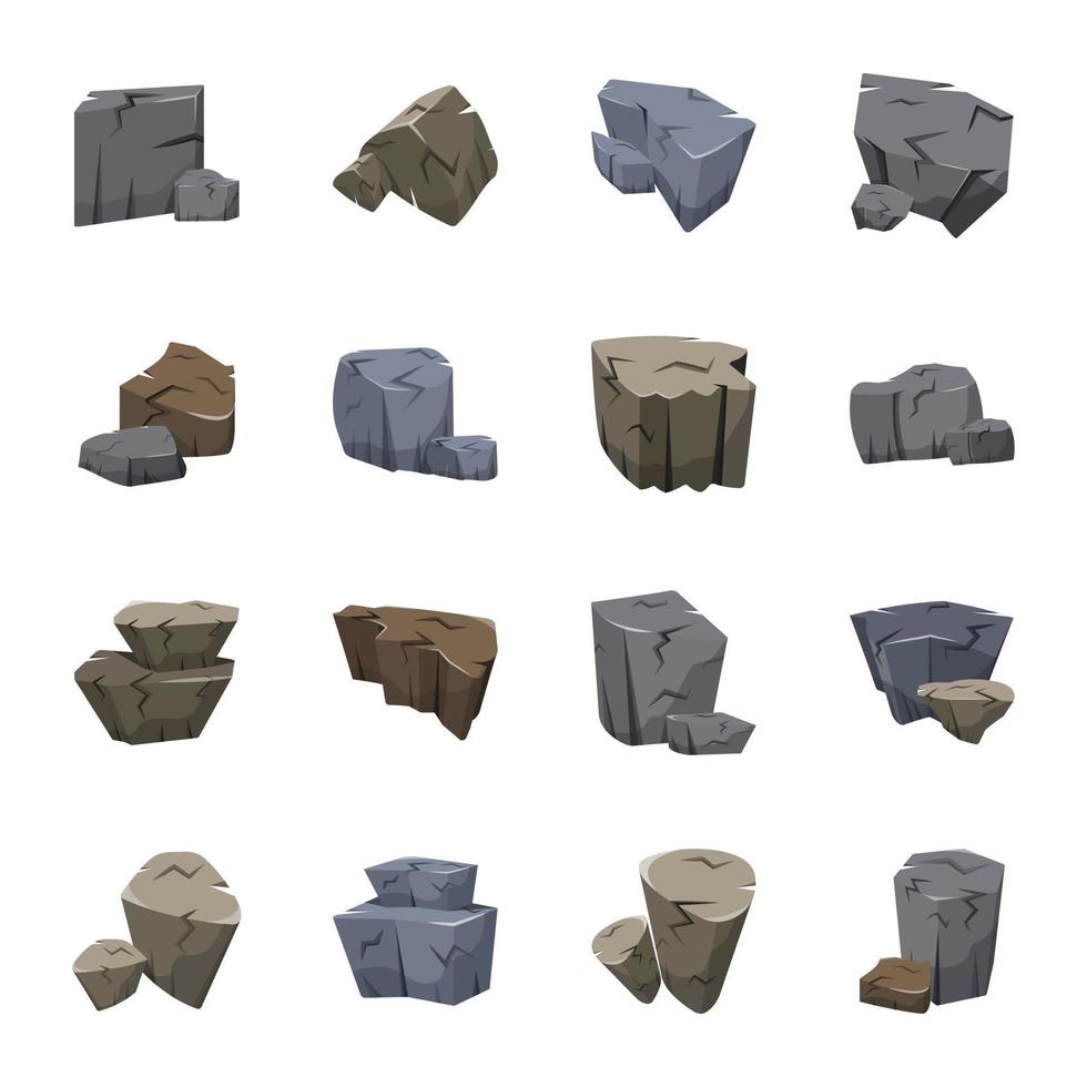 Set of Mountain Rocks and Stones Flat Icons vector