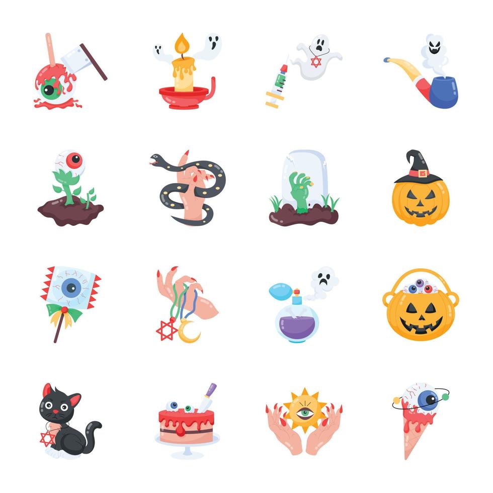 Collection of Halloween Flat Stickers vector
